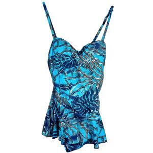 Ceeb of Miami Vintage Swimsuit Size 8 Green Abstract Print Skirted One Piece
